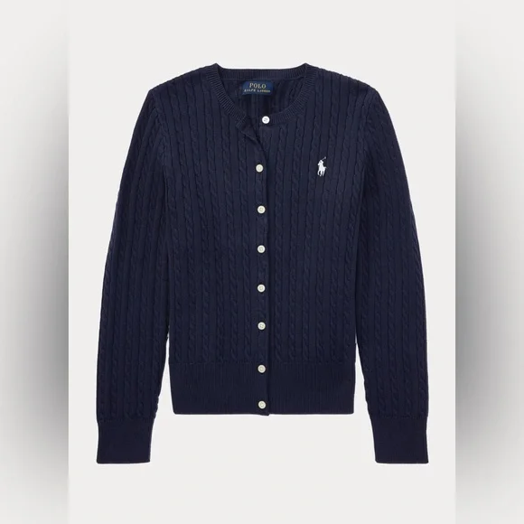 Polo by Ralph Lauren Women's Navy Blue Cable-Knit Cardigan - Picture 1 of 3